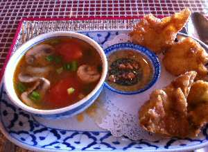 Bangkok City Thai Chicken Appetizer with Veggie Soup