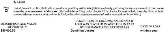 Raghunandan Yandamuri Gambling Disclosure on Bankpruptcy Filing