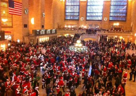 Santas at Apple Store in Grand Central Station