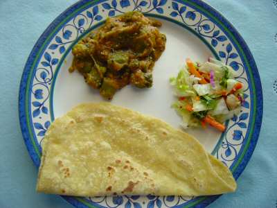 Chilli Okra with Chapathi and Garden Fresh Salad