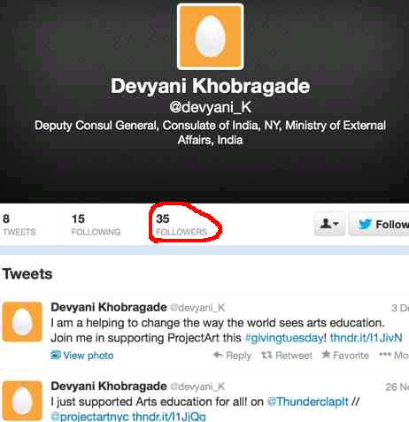 Devyani's Twitter Followers December 12, 2013