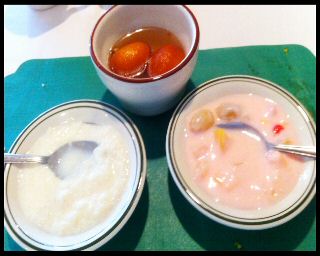 Rice Kheer, Fruit Custard, Gulab Jamun