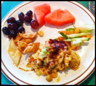 Indian Food - Samosa Chaat & Fruits