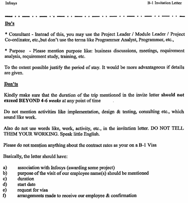 Infosys Dos and Donts on B1 Visa Fraud