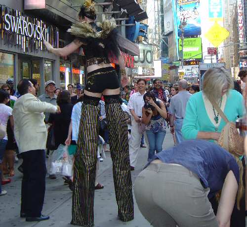 Gal on Stilts in Times Square NYC