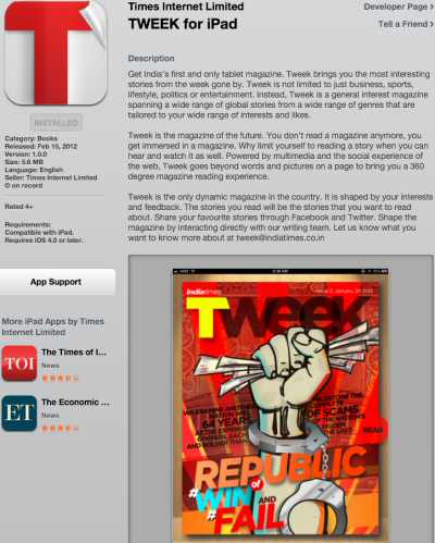 Times of India Tweek Magazine for iPad